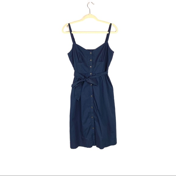 J. Crew Button Front Cotton Poplin Sundress Navy 6 - Picture 2 of 8